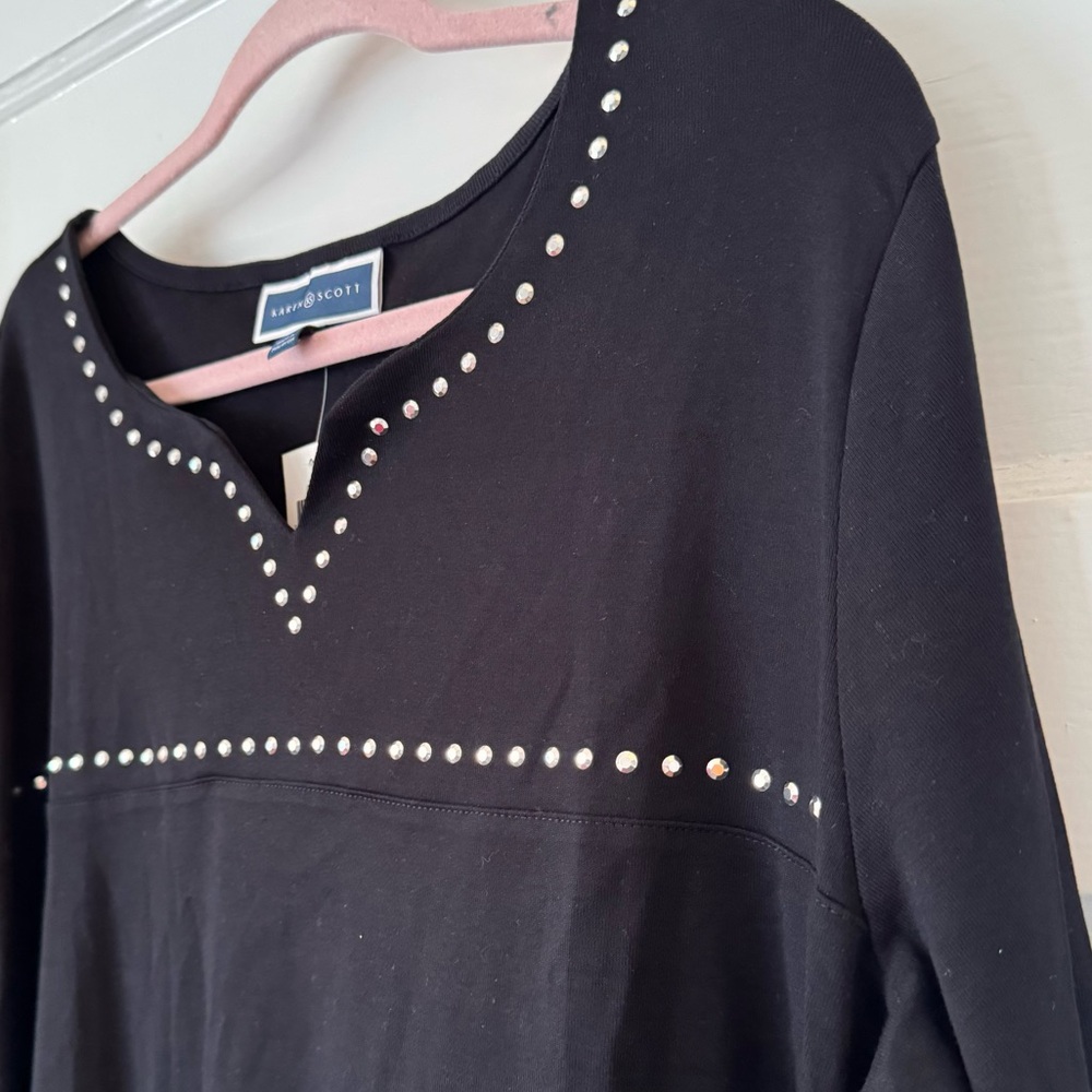 Karen Scott 3/4-Sleeve Embellished Boat Neck Tunic Top Size 2X NWT Black - Picture 2 of 13